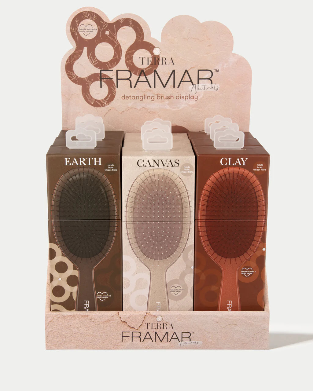 Framar Detangle Brush Display Neutrals Terra 9pc