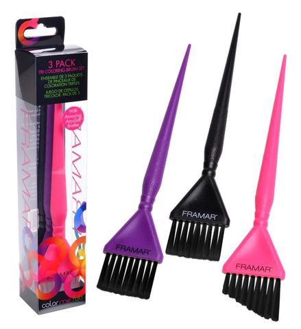Framar Tri-Color Brush Set Pink Purple Black